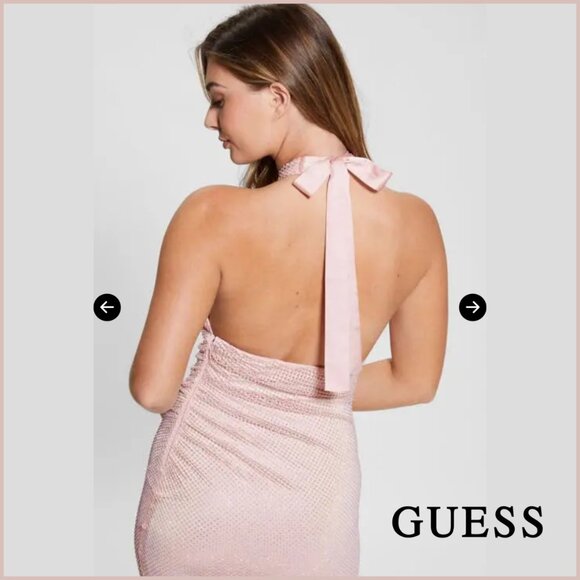 GUESS Pink Rhinestone Halter Midi Dress | Size M - Picture 4 of 8